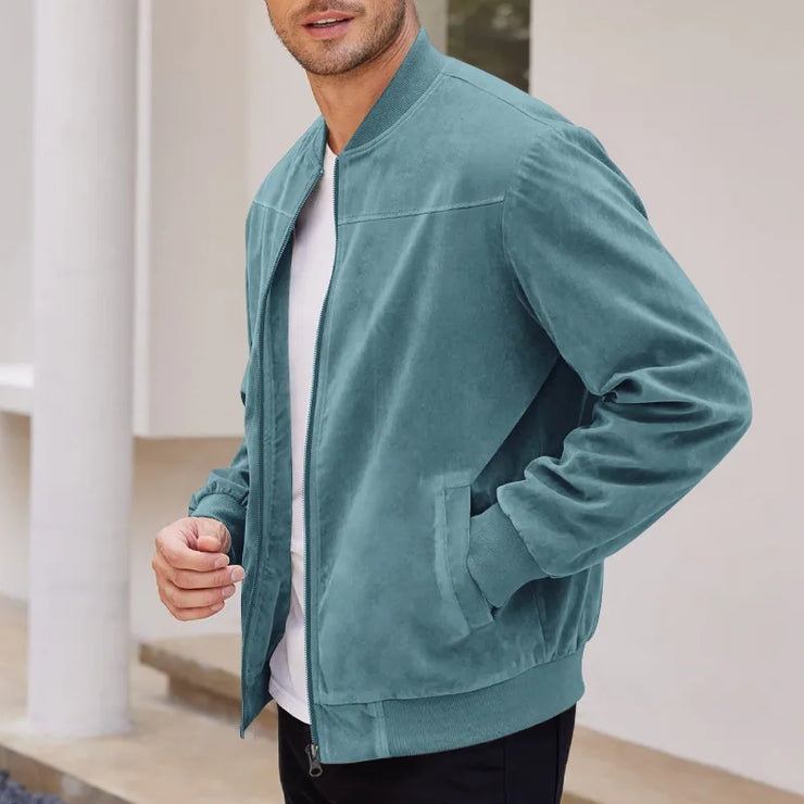 2024 Autumn Retro Suede Solid Color Men's Jacket Casual Zipper Pocket Top Male Coat Winter Long Sleeve Streetwear Men's Clothing