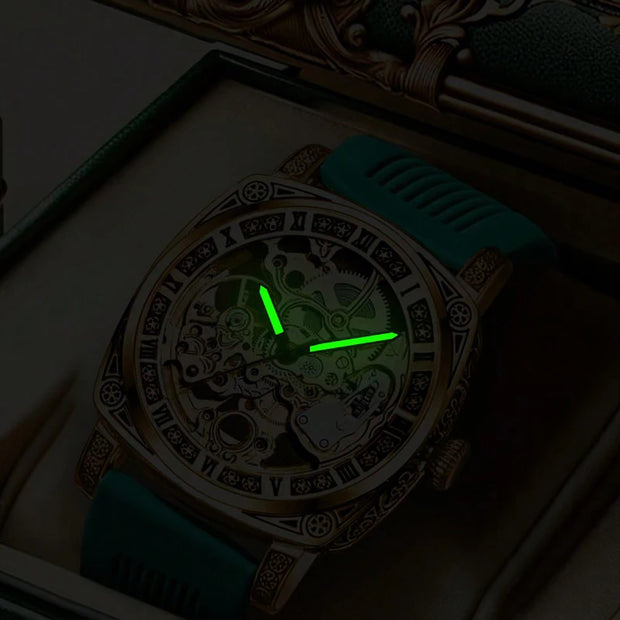 A High-end MEN'S Gold Carved Hollow Fashionable Retro Luminous Business and Leisure Fully Automatic Mechanical Watch