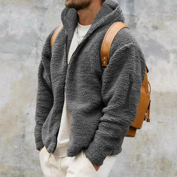 2025 Men's Casual Double-sided Plush Warm Jacket Autumn Winter Thick Wool Coats Solid Hooded Fleece Hoodies Loose Men Clothing