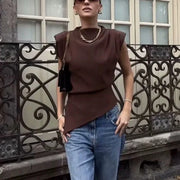 TRAF New Womens Tops Sleeveless Red Black Blouse Woman Summer Ruched Asymmetrical Top Women Slim Fit Brown Stylish Women's Top