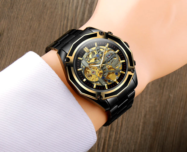 2024 Stainless Steel Skeleton Mechanical Watch Male Automatic Movement Man Wrist Watches Waterproof High End Luxury reloj hombre