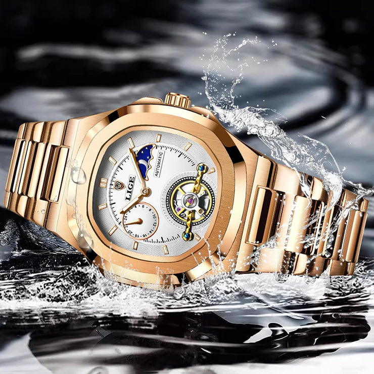 LIGE Classic Retro Men Watch Fashion Business Men's Mechanical Wristwatches Top Brand Luxury Waterproof Automatic Watch For Men