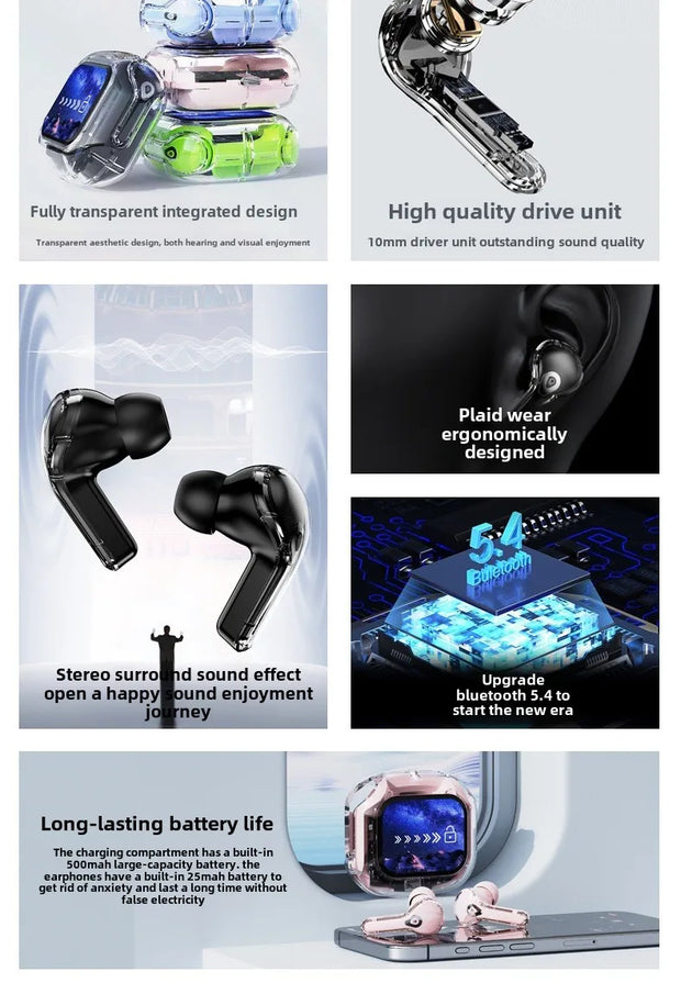 Wireless Bluetooth-compatible Earphones Intelligent Touch Color LCD Screen TWS Earbuds HIFI Noise Reduction Stereo Earphones