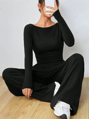 Women's Two-piece Wide Leg Pants Fashion Set Irregular Short Top Women's Clothing Yoga Exercise Set Спортивный Костюм Женский
