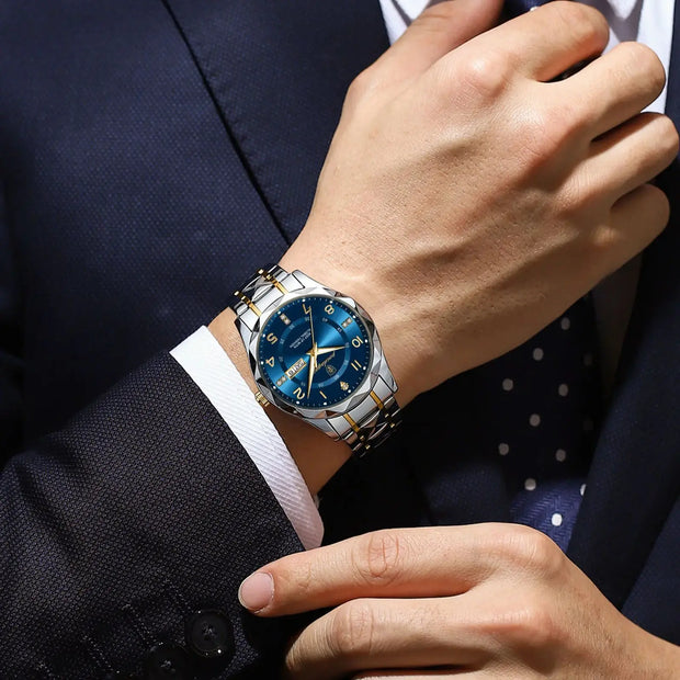 Men Quartz Waterproof Date Week Luminous Wristwatch
