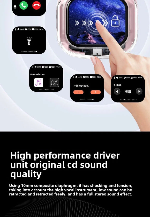 Wireless Bluetooth-compatible Earphones Intelligent Touch Color LCD Screen TWS Earbuds HIFI Noise Reduction Stereo Earphones