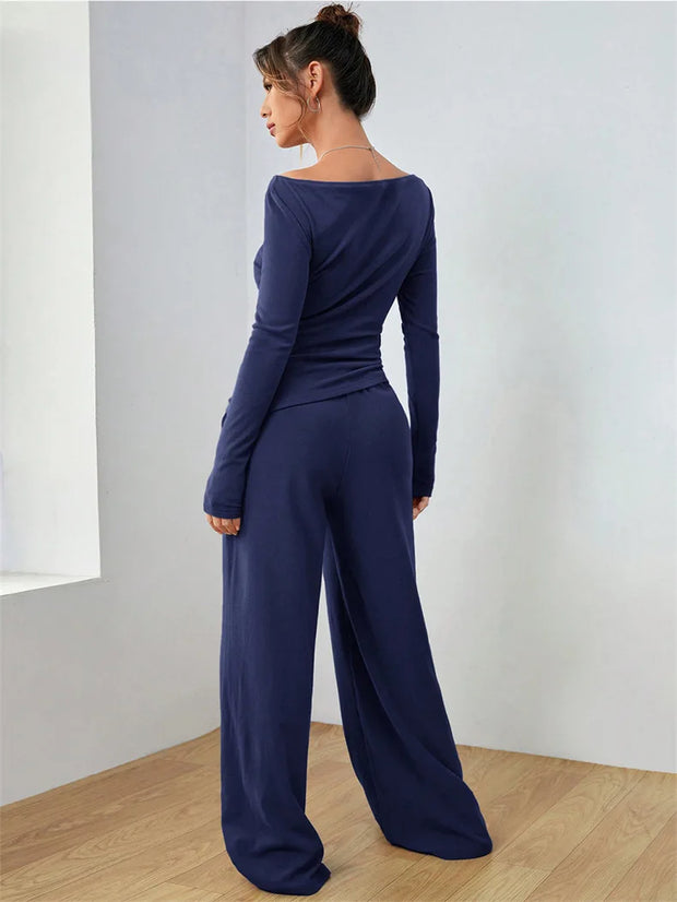 Women's Two-piece Wide Leg Pants Fashion Set Irregular Short Top Women's Clothing Yoga Exercise Set Спортивный Костюм Женский