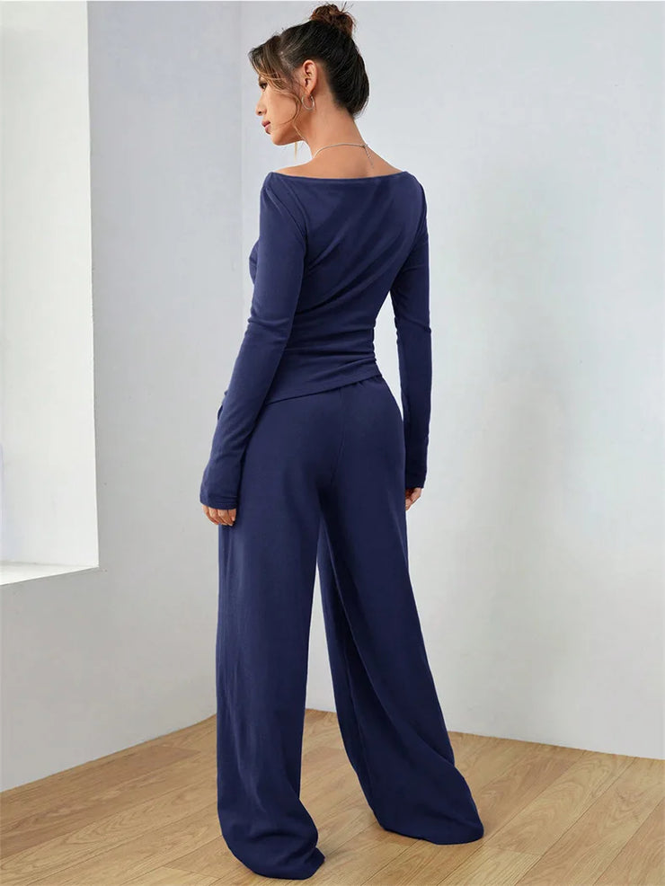 Women's Two-piece Wide Leg Pants Fashion Set Irregular Short Top Women's Clothing Yoga Exercise Set Спортивный Костюм Женский