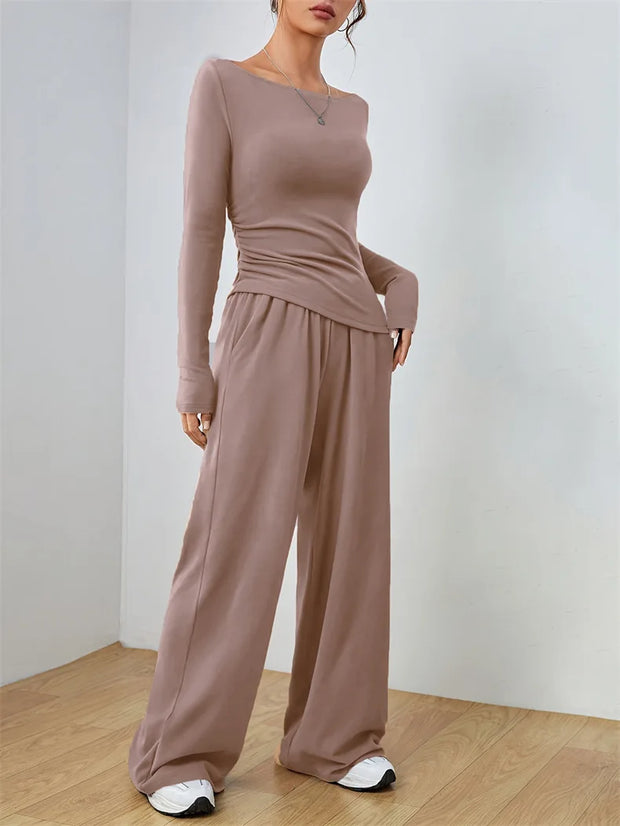 Women's Two-piece Wide Leg Pants Fashion Set Irregular Short Top Women's Clothing Yoga Exercise Set Спортивный Костюм Женский