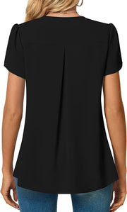 Elegant Women's Top Blouse Flower 2023 Summer Fashion Simplicity Short Sleeve Solid V-Neck Commuter Office Female Shirt S-XXL
