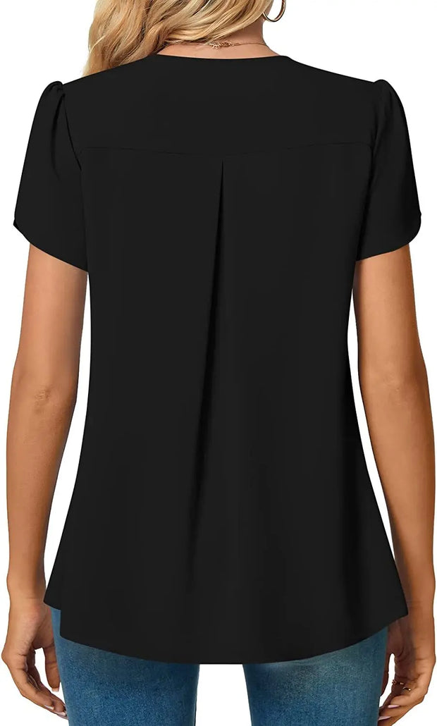 Elegant Women's Top Blouse Flower 2023 Summer Fashion Simplicity Short Sleeve Solid V-Neck Commuter Office Female Shirt S-XXL