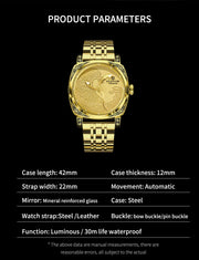 GLENAW Surfing Dial Mechanical Watch Men Retro Engraving Sailing Pointer Automatic Wrist Hand Stainless Steel WaterproofLuminous