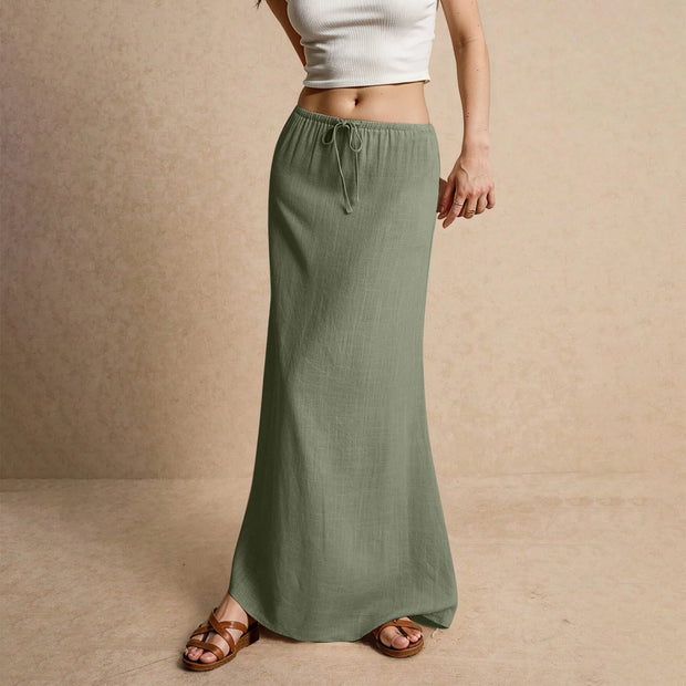 Summer Vacation Women's Summer Maxi Skirt Drawstring Low Waist A Line Casual Skirts Bodycon Long Skirt Beach Women's clothing