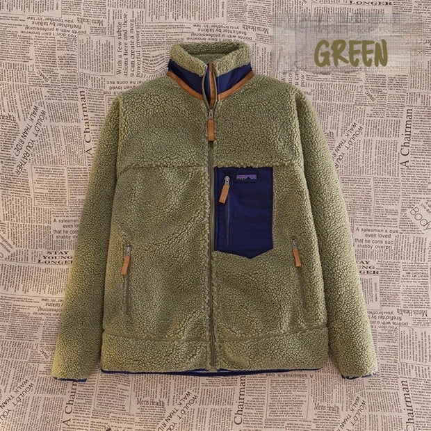 Motorcycle Outdoor Wool Jacket Men Women Double Sided Thick Plush Rider Ride Suit Lambing Wool Windproof Warm Fashionable Jacket
