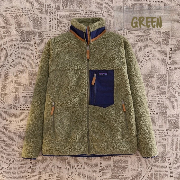 Motorcycle Outdoor Wool Jacket Men Women Double Sided Thick Plush Rider Ride Suit Lambing Wool Windproof Warm Fashionable Jacket