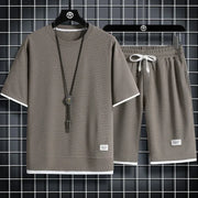 Summer Men's Sports Set  Casual T-Shirt And Shorts Set Male Sports Suit Solid Color Tracksuit Loose Suits Size 3XL