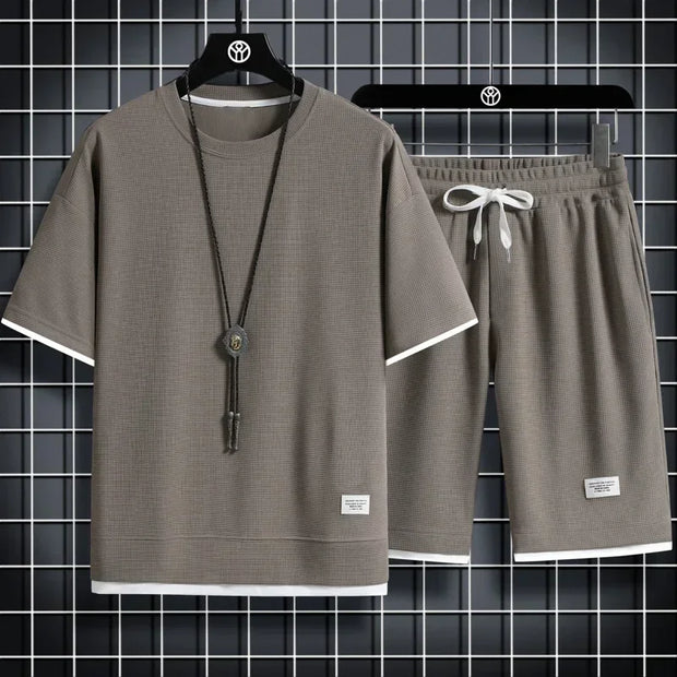 Summer Men's Sports Set  Casual T-Shirt And Shorts Set Male Sports Suit Solid Color Tracksuit Loose Suits Size 3XL