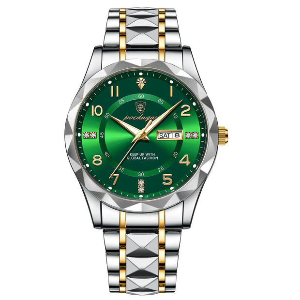 Men Quartz Waterproof Date Week Luminous Wristwatch