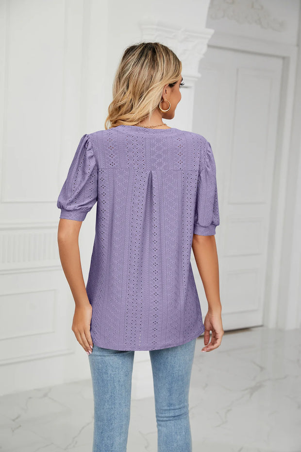 Womens Tops V Neck Ruffle Sleeve Blouses Short Sleeve Casual Tops T-Shirts for Women Autumn Winter