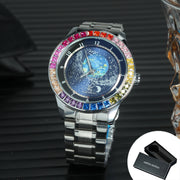 Luxury Brand Mechanical Watch for Men Rotating Star Dial Fashion Rainbow Case Automatic Watches Genuine Leather Strap Wristwatch