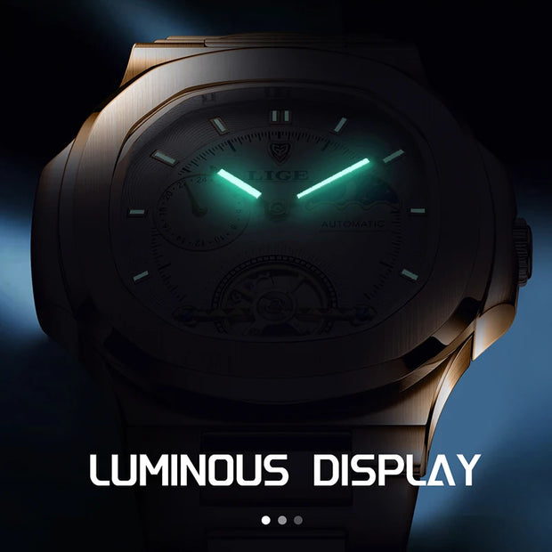 LIGE Classic Retro Men Watch Fashion Business Men's Mechanical Wristwatches Top Brand Luxury Waterproof Automatic Watch For Men