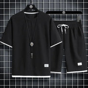 Summer Men's Sports Set  Casual T-Shirt And Shorts Set Male Sports Suit Solid Color Tracksuit Loose Suits Size 3XL