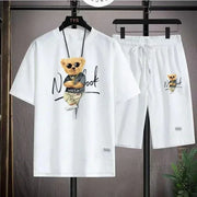 2025 Summer Men's trendy and fashionable high-end Waffle suits, casual T-shirt and shorts sets, men's sportswear sets, solid-col