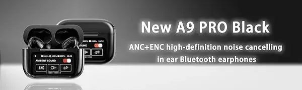 A9Pro Black in Ear Multi Function Touch Screen Wireless Bluetooth Earphones Compatible with Dual System 5.4 Bluetooth Waterproof
