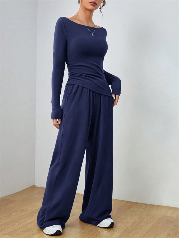 Women's Two-piece Wide Leg Pants Fashion Set Irregular Short Top Women's Clothing Yoga Exercise Set Спортивный Костюм Женский