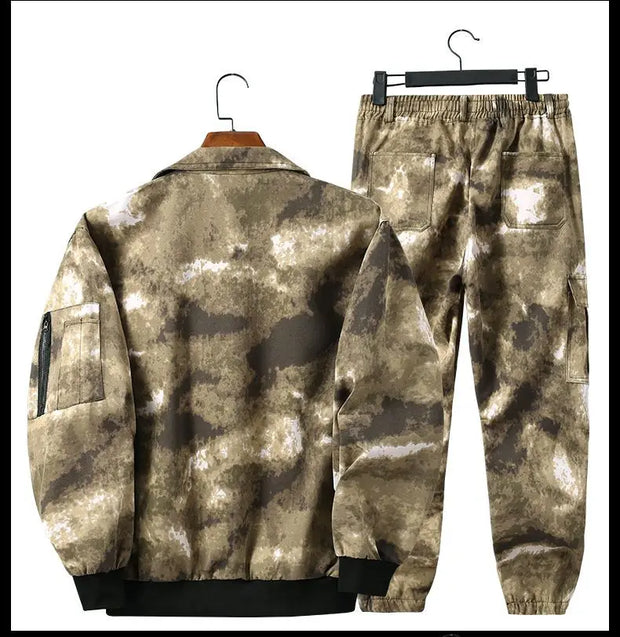 Men Clothing Two Pieces Set 2023 Training Two-piece Sweat-shirt Cargo Pants Man Apparel Heavy Jackets Labor Work Camouflage Suit