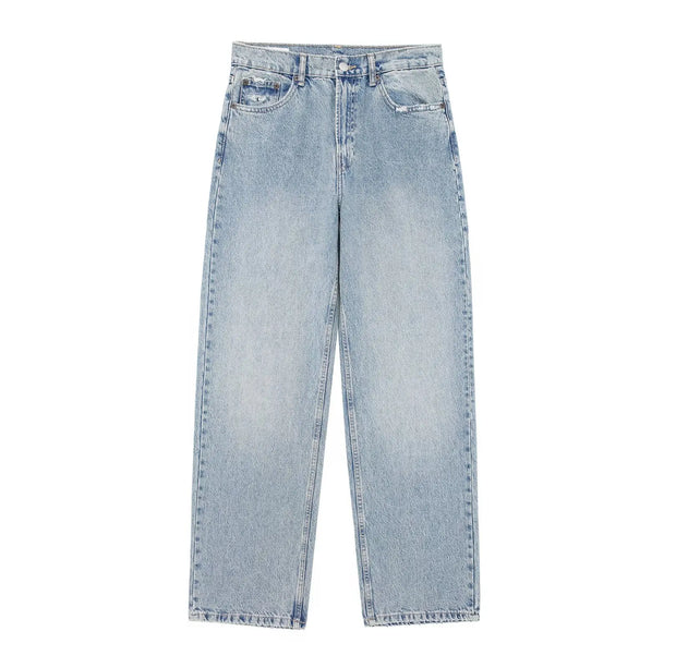 TRAFZA Jeans For Women 2024 Denim Solid Loose Zipper Fly Female Hole Trouser Pockets Wild Basic Commute Woman Wide Leg Long Pant