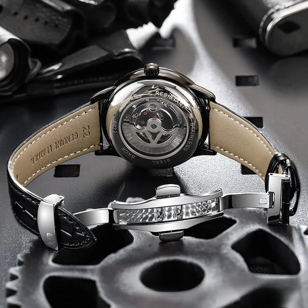 Hollow Tourbillon Automatic Watch for Men Simple Style Luminous Dial Waterproof Mechanical Mens Watches Luxury Reloj Hombre New