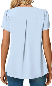 Elegant Women's Top Blouse Flower 2023 Summer Fashion Simplicity Short Sleeve Solid V-Neck Commuter Office Female Shirt S-XXL
