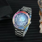 Luxury Brand Mechanical Watch for Men Rotating Star Dial Fashion Rainbow Case Automatic Watches Genuine Leather Strap Wristwatch