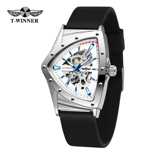 Winner Military Triangle Steel Skeleton Automatic Movement Man Watch Sports Mechanical Watches Luxury Waterproof Silicone Strap
