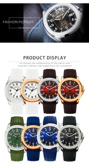 OBLVLO Trend Luxury Rose Gold Diamond Date Mechanical Automatic Watches For Men Blue Silicone Strap Waterproof Sport Watch FM-SL