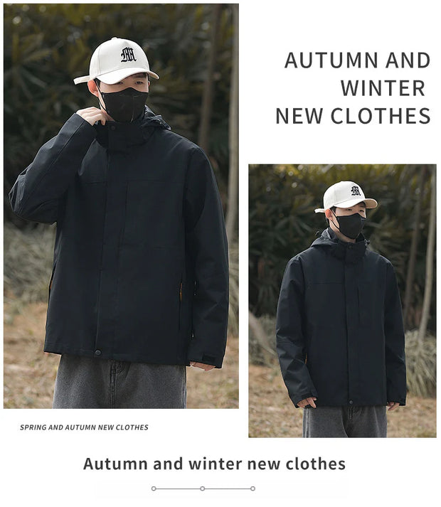 Men Outdoor Hiking Camp Waterproof Windproof Outerwear Spring Fall Lightweight Tops Fashion Casual Daily Coat Hooded Rain Jacket