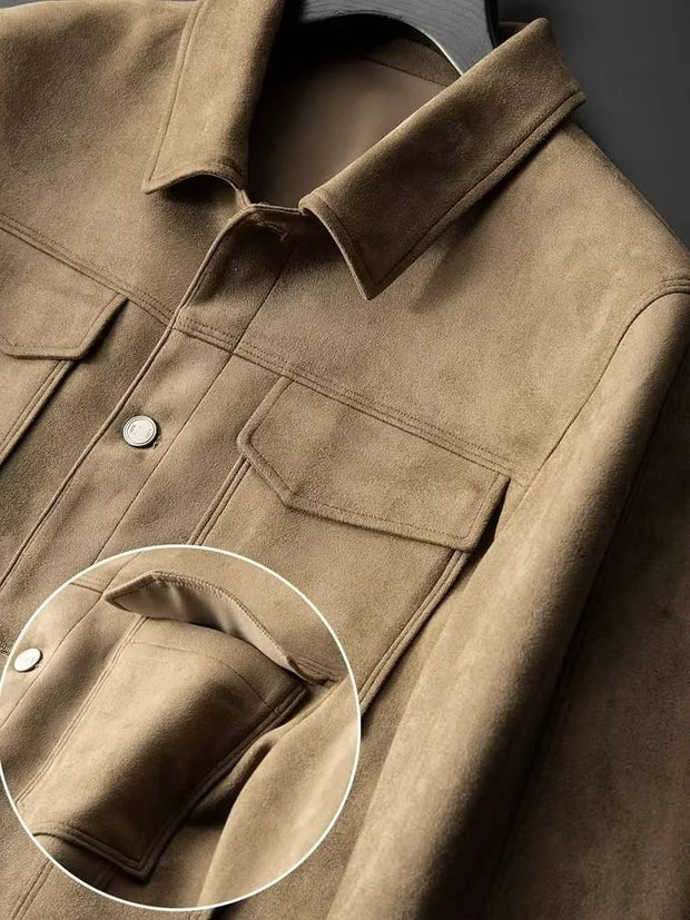 New Spring Autumn Casual Jackets Men Turn Down Collar Slim Fit England Style Deerskin Fleece Jacket Male Vintage Outwear Coats