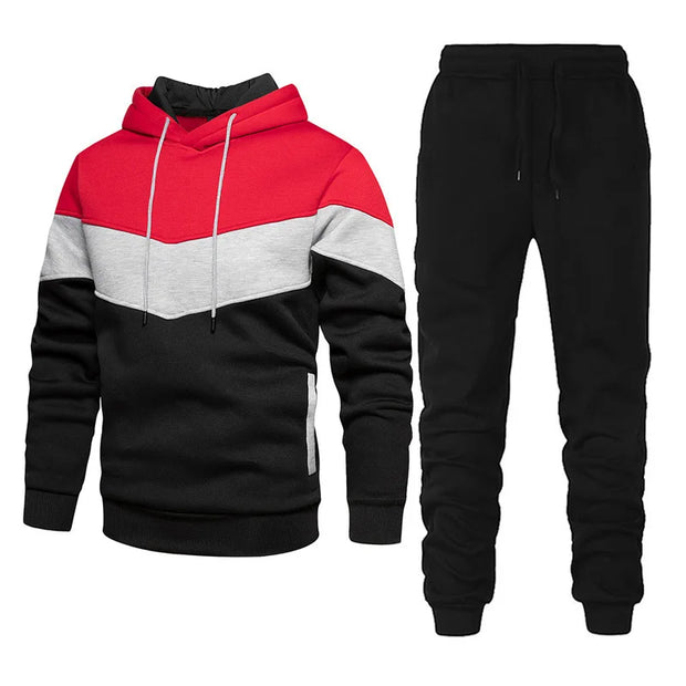Men's Sets, Sportswear, Fashion and Leisure Spring and Fall Models, Splicing Hooded Sweater Pants Two-piece Set, Men's Sets