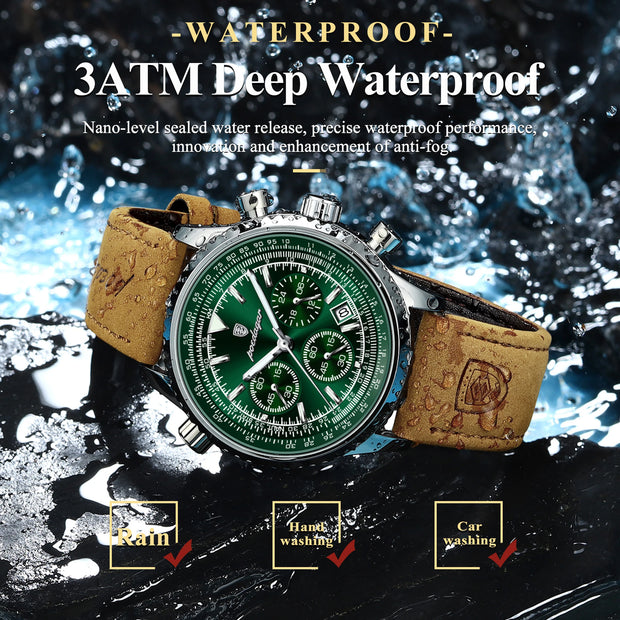 Man Waterproof Luminous Chronograph Leather Wristwatch