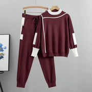 Winter Women Knitted 2 Pieces Set Muslim Casual Thicken Pullover Sweater +Knitted Pant 2PCS Suits Outfit Sport Warm Set 2024