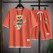2025 Summer Men's trendy and fashionable high-end Waffle suits, casual T-shirt and shorts sets, men's sportswear sets, solid-col