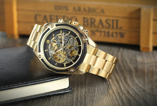2024 Stainless Steel Skeleton Mechanical Watch Male Automatic Movement Man Wrist Watches Waterproof High End Luxury reloj hombre