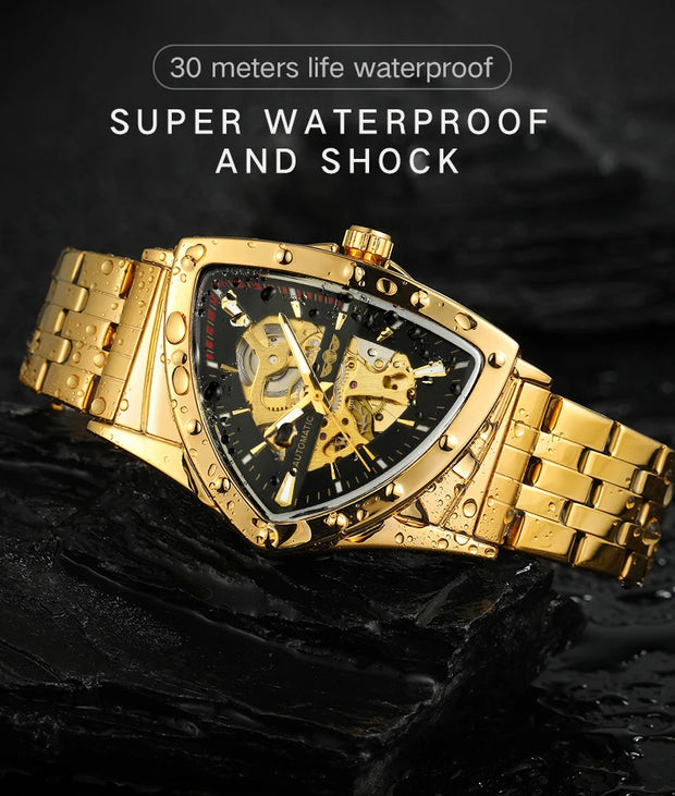 Winner Military Triangle Steel Skeleton Automatic Movement Man Watch Sports Mechanical Watches Luxury Waterproof Silicone Strap