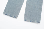 TRAFZA Jeans For Women 2024 Denim Solid Loose Zipper Fly Female Hole Trouser Pockets Wild Basic Commute Woman Wide Leg Long Pant