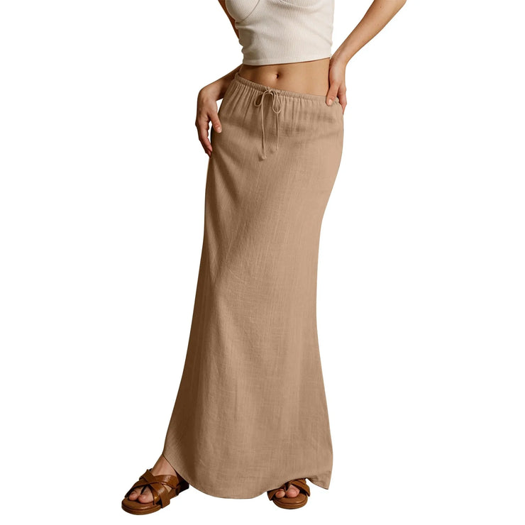 Summer Vacation Women's Summer Maxi Skirt Drawstring Low Waist A Line Casual Skirts Bodycon Long Skirt Beach Women's clothing
