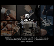 GLENAW  Mechanical Wristwatch Watches Men Surfing Sailboat Pointer Luminous Transparent Skeleton Mechanical Leather Male Clock