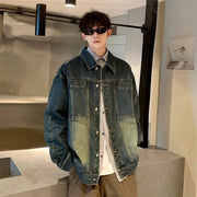 Men's Autumn Winter Denim Jacket, Stretch Comfortable Cotton Blend, Distressed Wash, Hooded Casual Outerwear