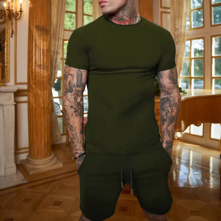 Summer men's Clothing Two Pieces Sets Mens Casual Tracksuit Men Print short sleeve Sets mens t-shirt+shorts Fitness Sportswear