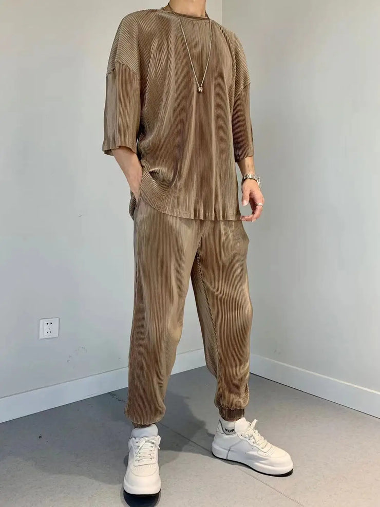Men's Pants Set Work Wear Jogging Plain Running No Logo Male T Shirt Trousers Sets Sweatpants Jogger Two-piece Essential Elastic